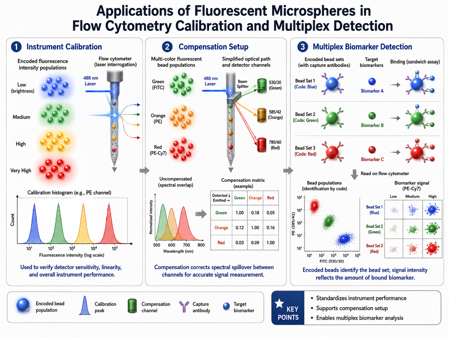 Schematic illustration of fluorescent microspheres for flow cytometry calibration and multiplex detection.png